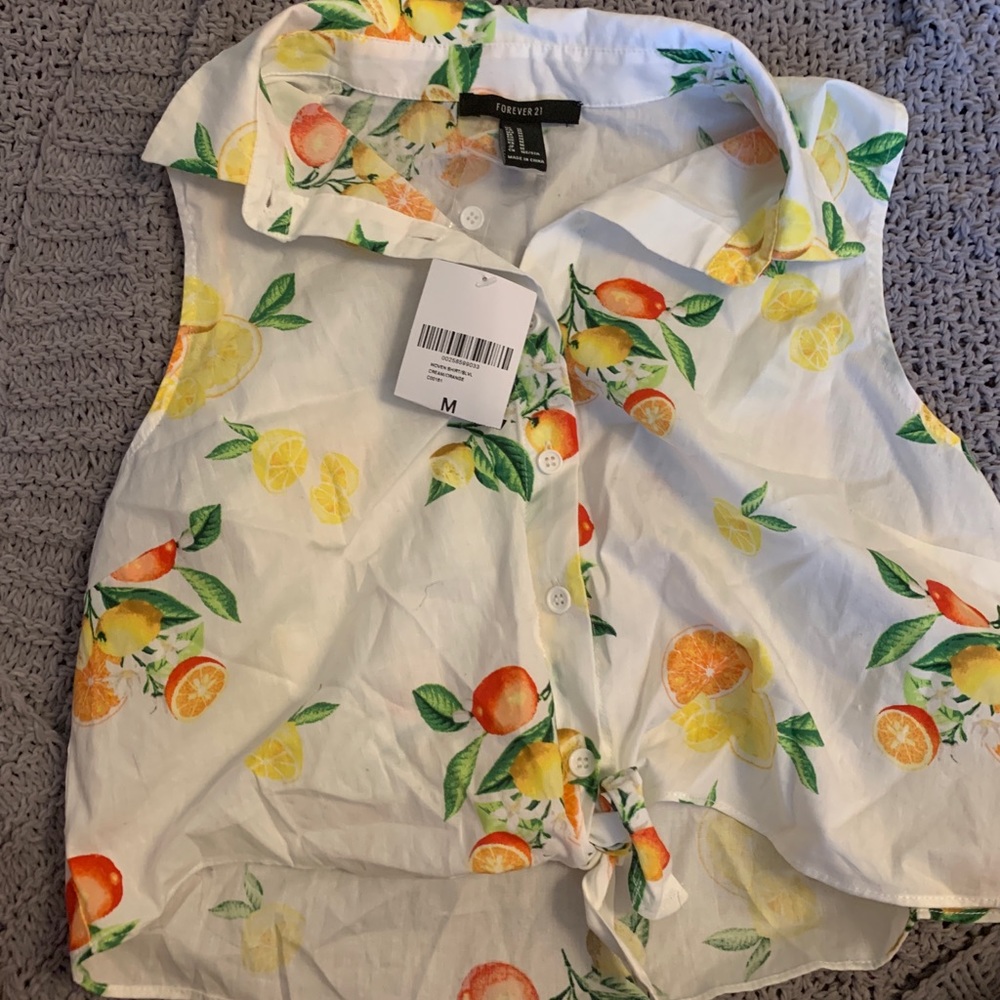 Fruit tie front crop top
